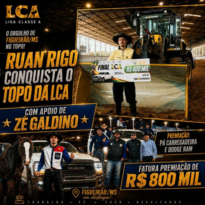Imagem ilustrativa da matéria Com apoio de Zé Galdino, Ruan Rigo coloca Figueirão no topo da LCA com conquista da Pá Carregadeira e Dodge Ram em Jataí
